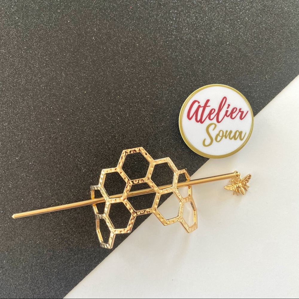 Honey Bee Comb Hair Pins - Gold